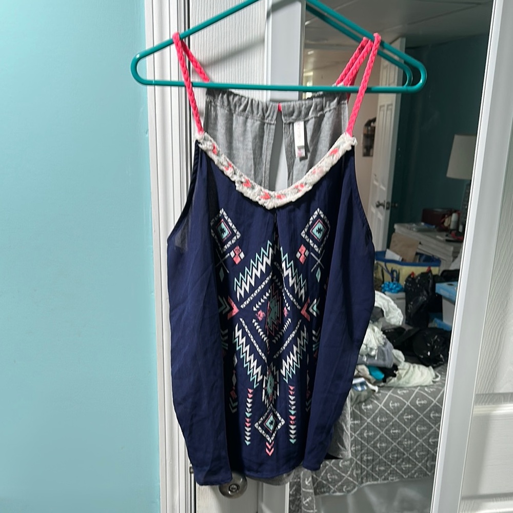 Xhilaration Navy and Pink Patterned Tank Top